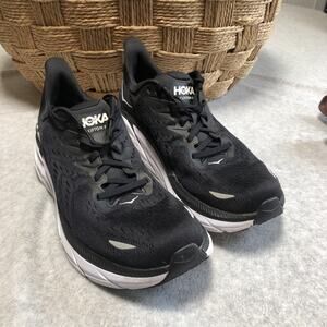 Hoka One One Clifton 8 Running Shoes Mens Size 9D Black White Athletic Jogging